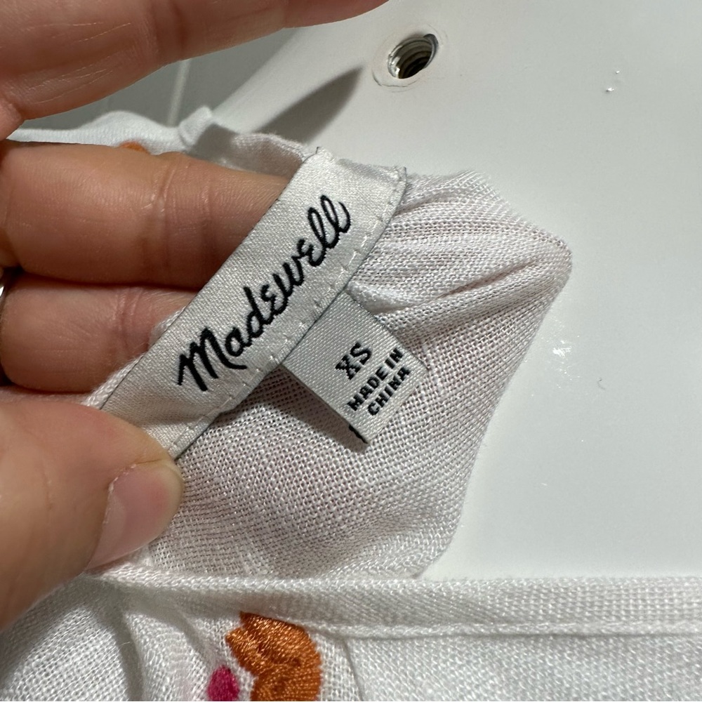 Madewell Embroidered Linen-Blend Raglan Ruffle Mini Dress Size Extra Small - Picture 9 of 11
